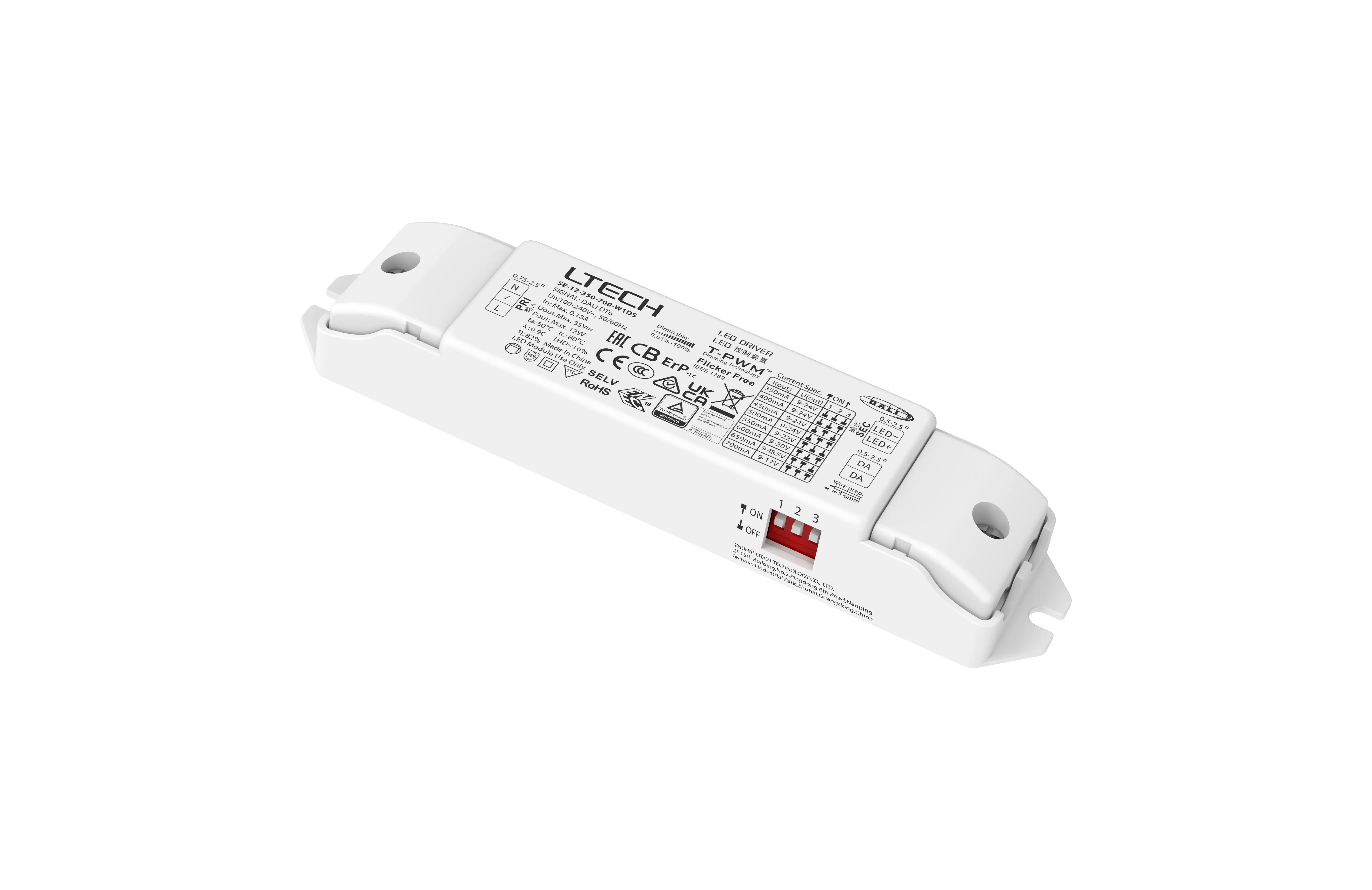 Intelligent LED Driver, DALI  0-100% Dim, PWM Digital Dim,DALI DT6, CC 12W 350-700mA 9-24Vdc  Out put Range.3.15-12W , IP20, 5yrs Warrenty.